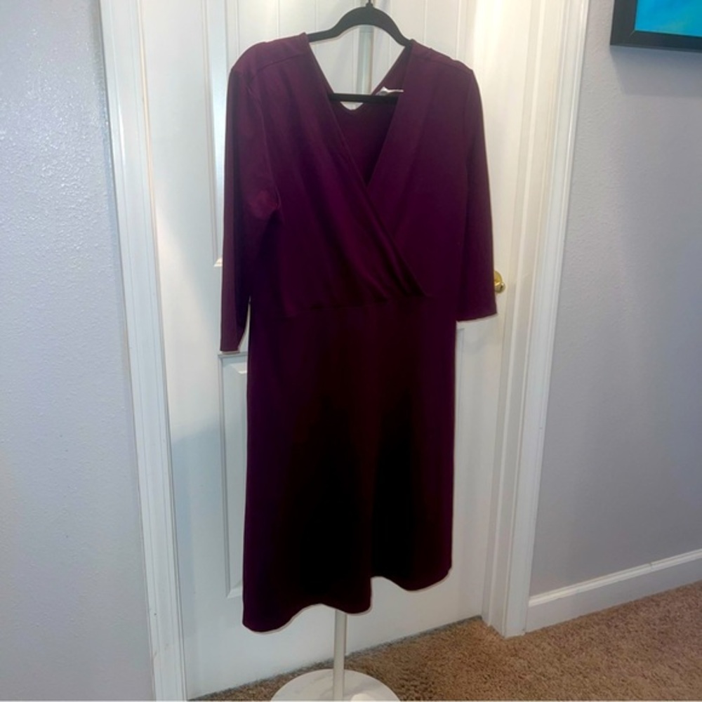 Serra Dress - Burgundy- Size Large Faux Wrap Dress 3/4 Sleeve